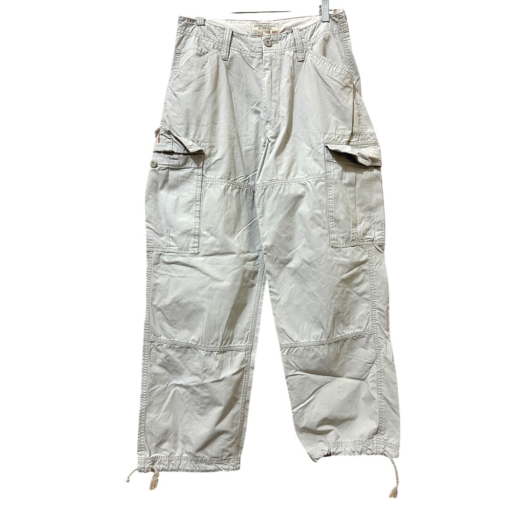 Vtg Y2K American Eagle Khaki Cargo Pants Womens 30x30 Drawstring Tan Skater Gorp